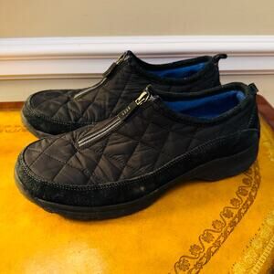 Lands' End  Women Weatherfield Black Quilted Zip Up Hiking Mules Shoes 86524 10B